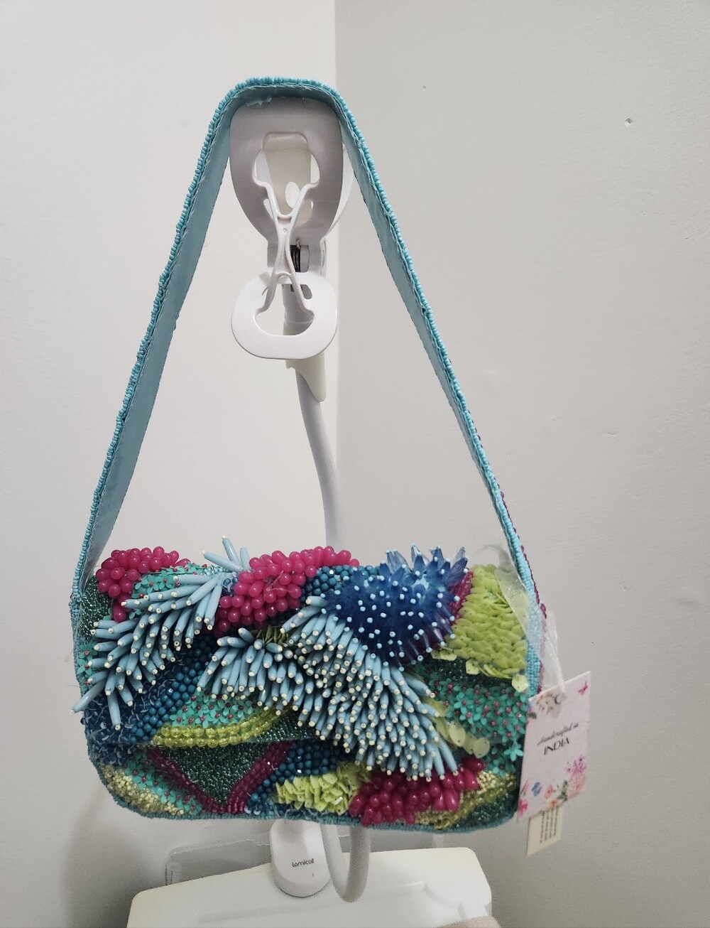 Beaded Multicolor Shoulder Bag - Turquoise Strap!